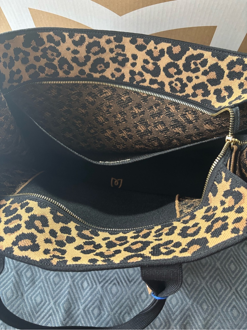 Rothy's Leopard Jacquard Tote in Brown and Black ,Toasty Cat - Picture 5 of 10